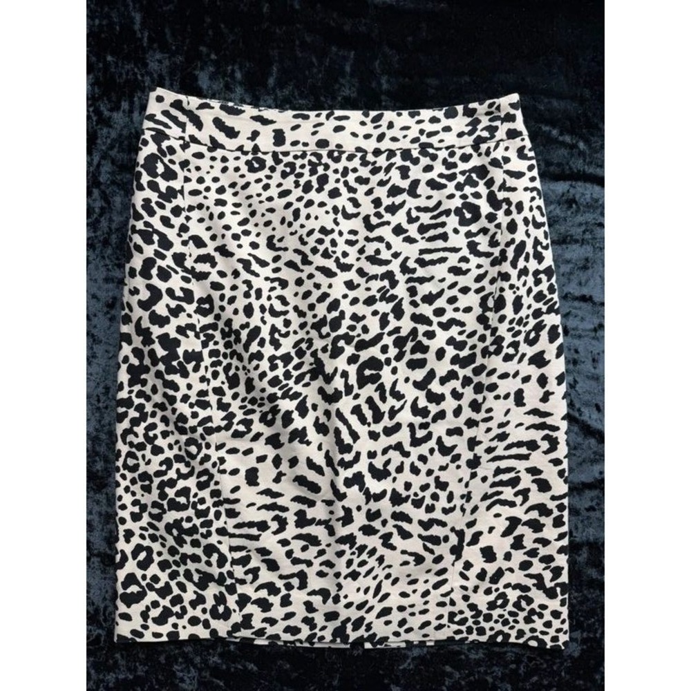 LOFT Petites 0P Black Ivory Leopard Animal Print Pencil Skirt Lined Stretch